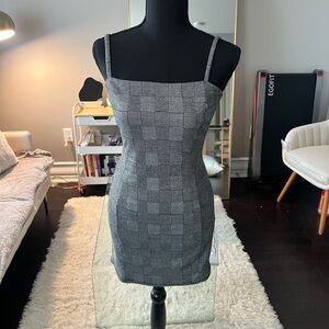 Grey Plaid Mini Dress